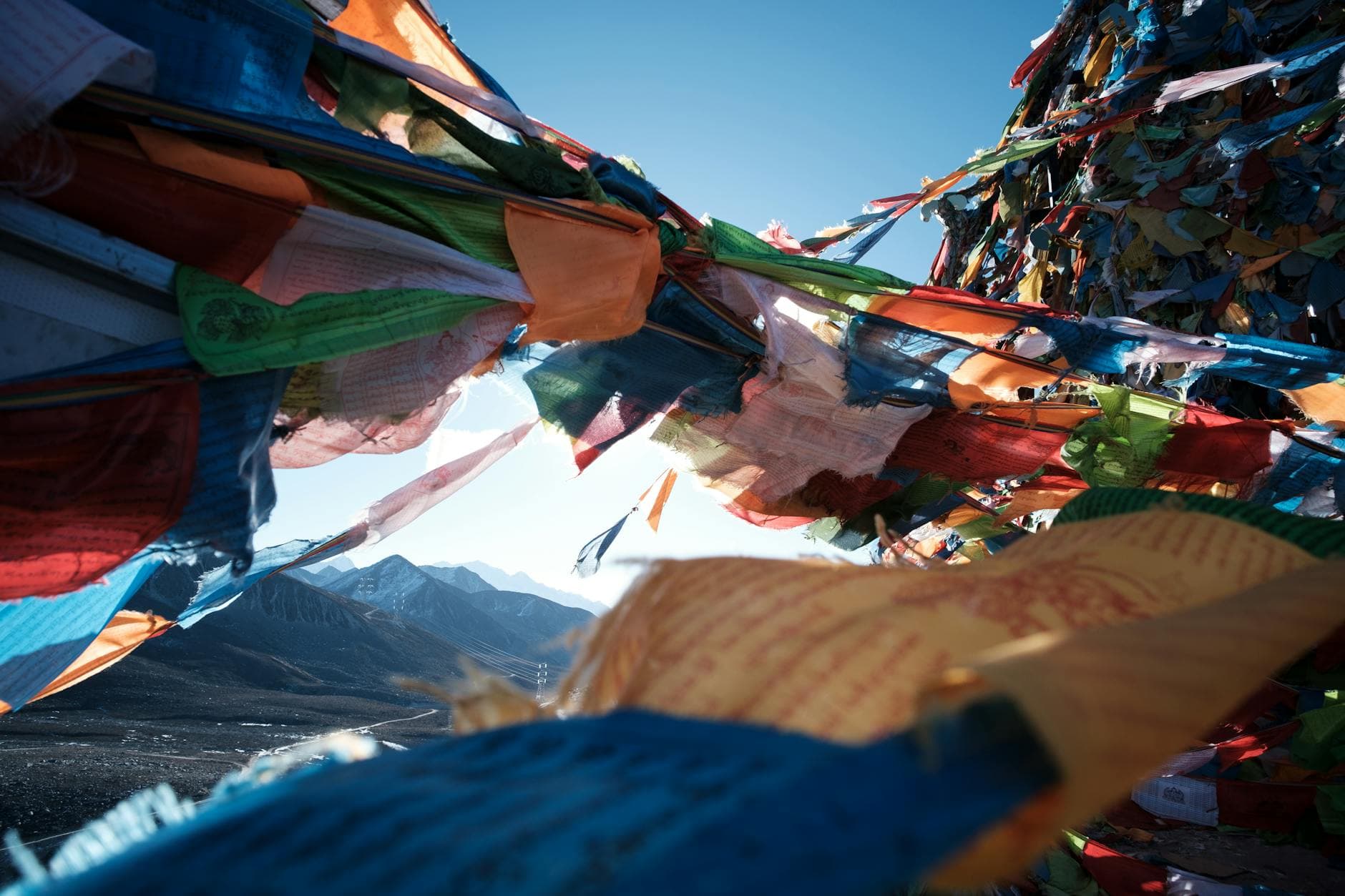 Himalayan prayer flags on a mountain pass